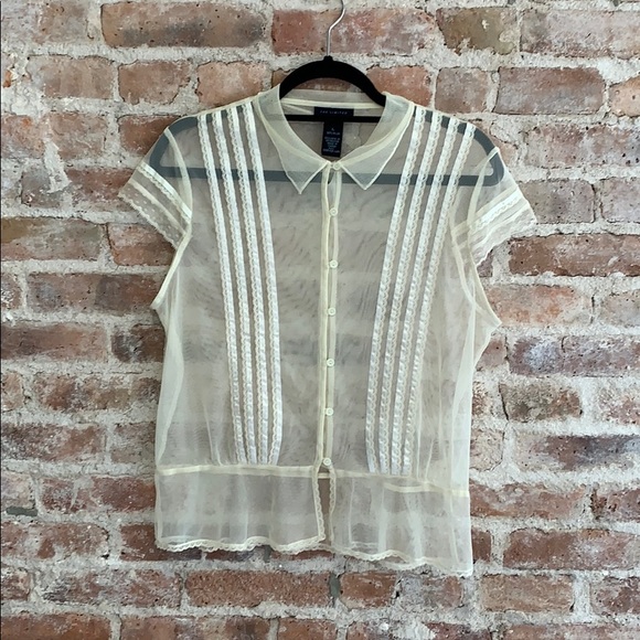 The Limited Tops - The Limited Sheer Lace Feminine Button-down